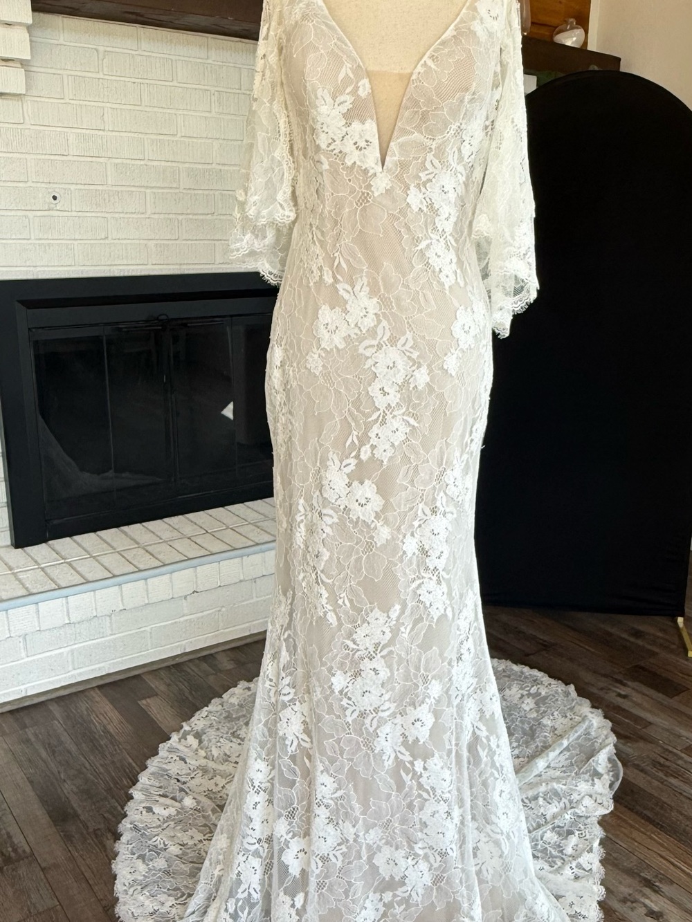 Lillian West Fit-and-Flare Lace Wedding Dress - Ivory - Picture 7 of 17